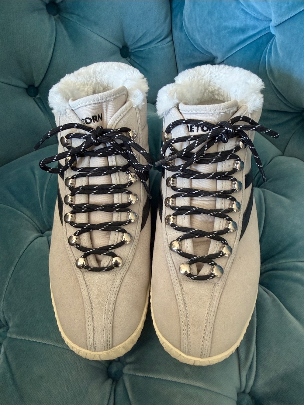 Tretorn Cream/Beige Suede Shearling Lace-Up Sneakers